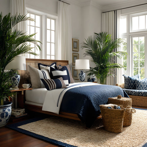 Linen Stripe Navy 50x50